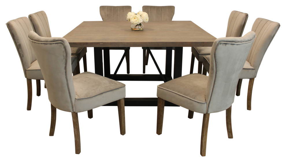 Felix 9Piece Dining Set, 60" Dining Table With 8 Clive Side Chairs, Mink Modern Dining Sets