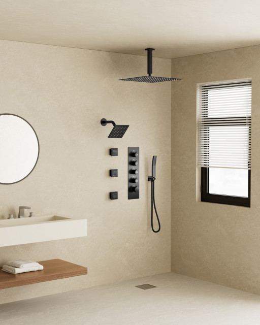 Picture of Thermostatic Ceiling Mount Rainfall Dual Shower Head Shower System, 16 ...