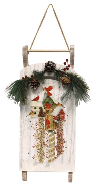 Stony Creek Wooden Sled With Applique Timer Decorative Plaques