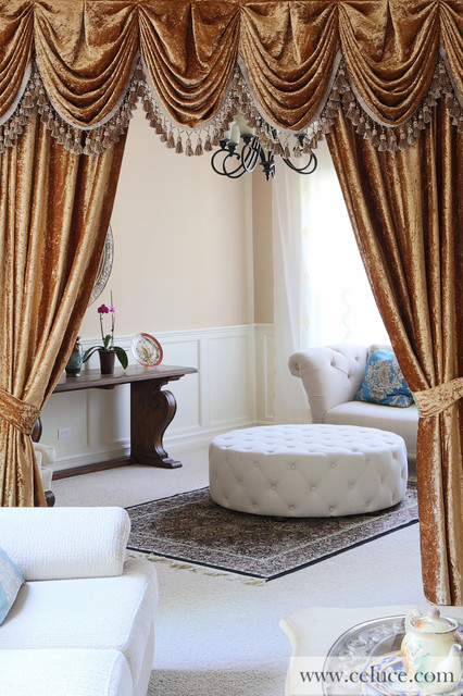 Gold Velvet - Pleated Austrian Style Swag Valance Curtains