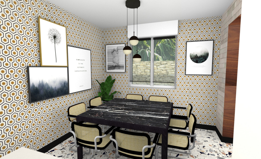 Immagine di una grande cucina ad U minimalista chiusa con top in marmo, pavimento alla veneziana, penisola, pavimento bianco e top bianco