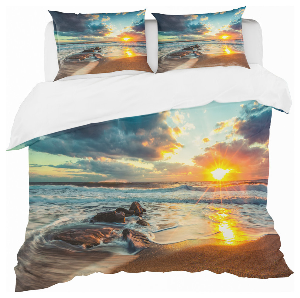 Beautiful Cloudscape Over The Sea Coastal Duvet Cover Set, King + 2
