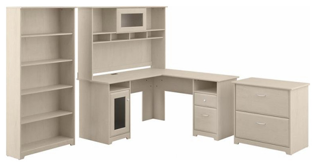 Saratoga L Shaped Computer Desk and Two 5 Shelf Bookcases in Harvest Cherry