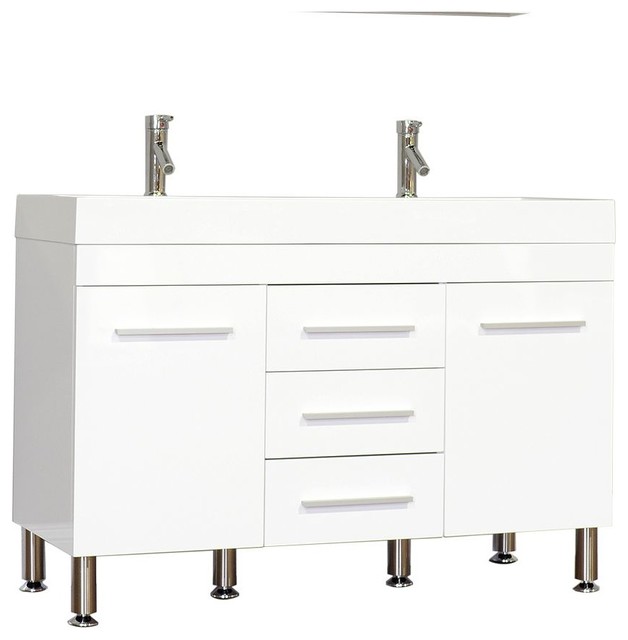 Greenville 48" Double Modern Bathroom Vanity, White Contemporary
