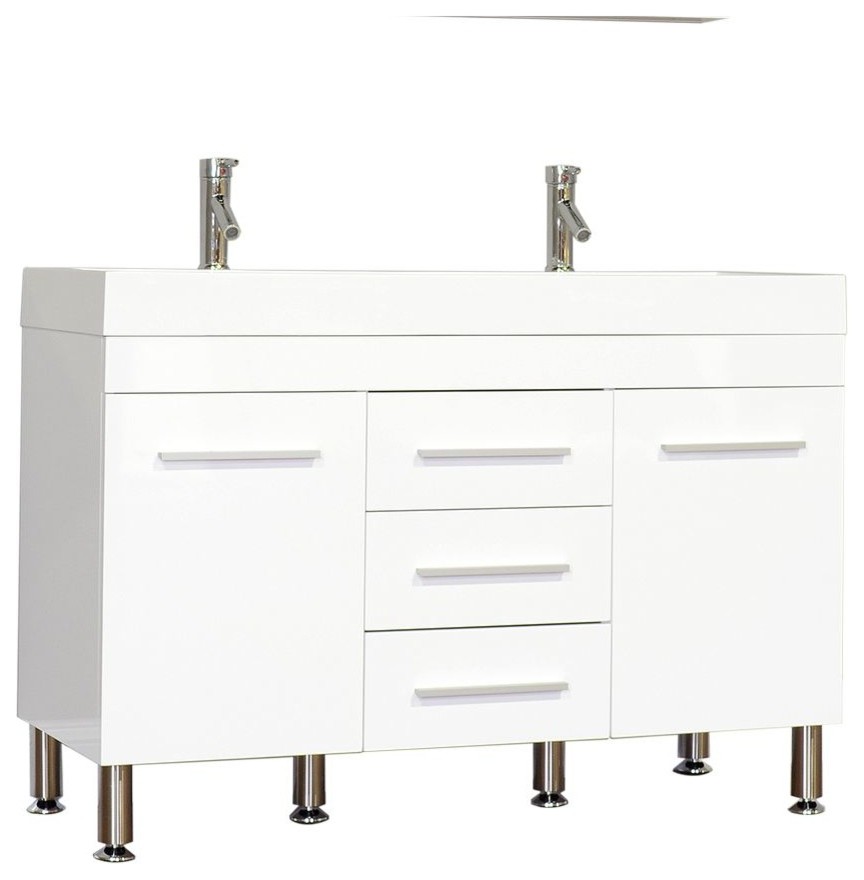 Greenville 48" Double Modern Bathroom Vanity, White Contemporary