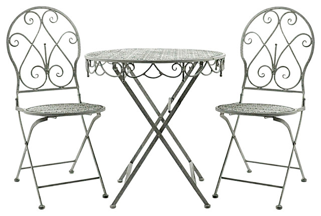 Galvanised Metal Rustic Lead Colour Round Table and 2 Chairs