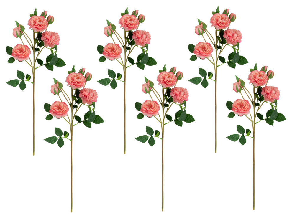 Set of 6 Pink Real Touch Camellia Rose Artificial Floral Sprays 23
