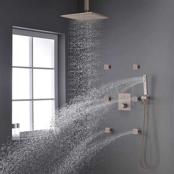 FontanaShowers Brushed Nickel Ceiling Mount Rainfall Shower Set ...