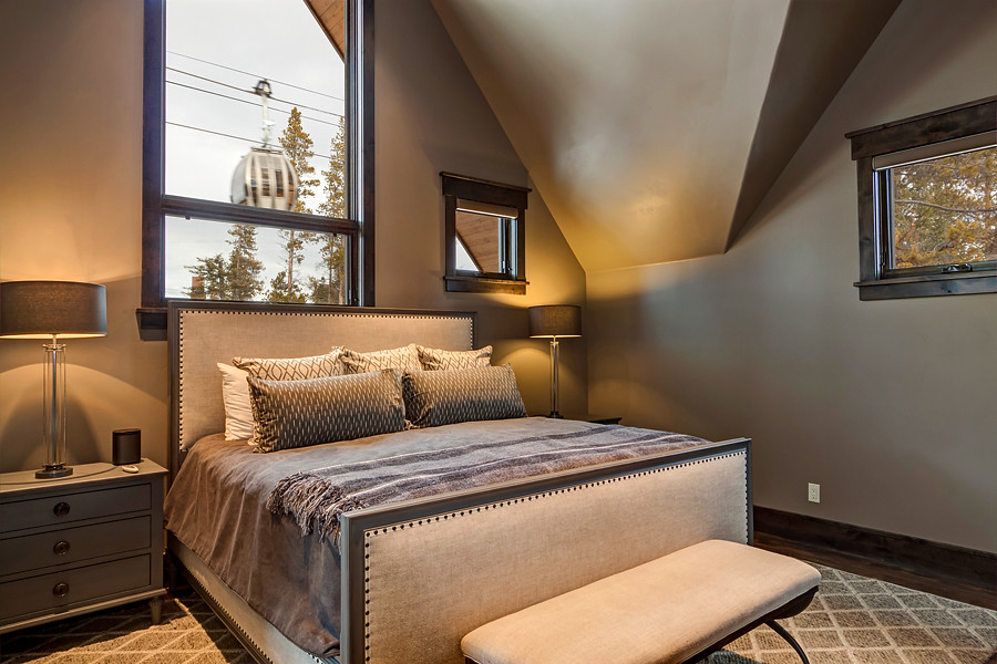 Bedroom - guest dark wood floor bedroom idea in Denver with gray walls