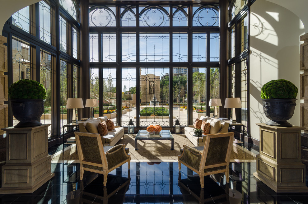 Inspiration for a huge timeless black floor sunroom remodel in Chicago