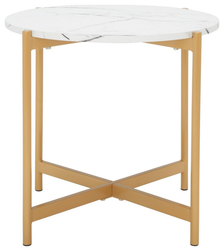 Safavieh Calina Accent Table, White Marble/Gold