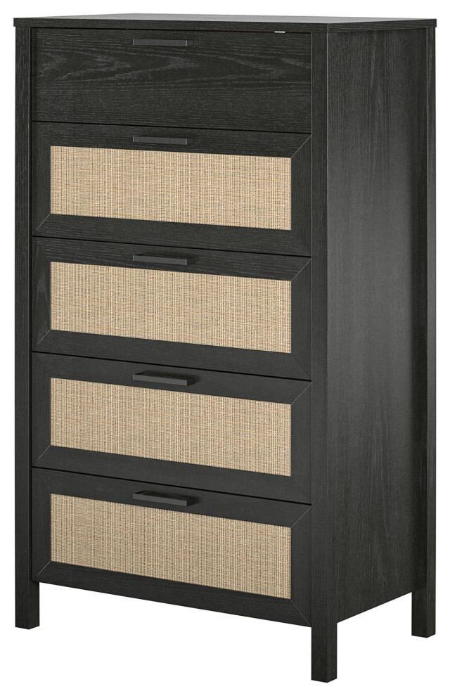 Vertical Dresser, Spacious Storage Drawers With Faux Rattan Front