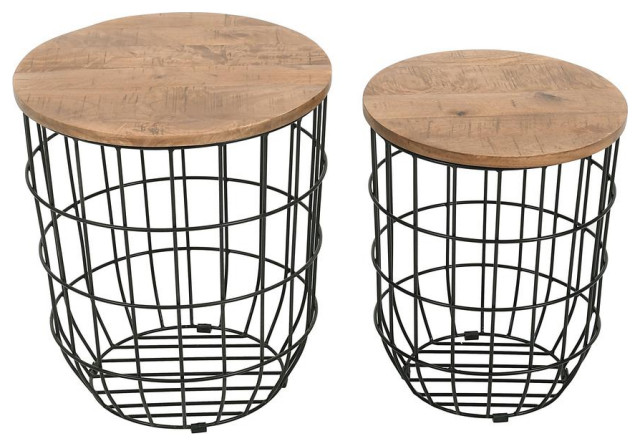 Melrose International Metal and Wood Side Basket Tables (Set of 2) main image 1