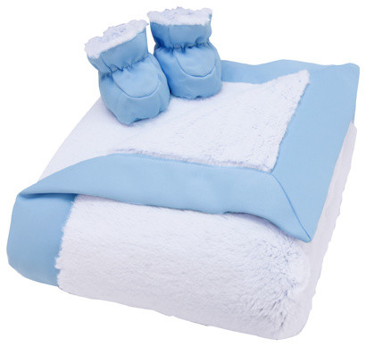Luxe Gift Set - Blue Peek-A-Boo Faux Fur Blanket And Booties