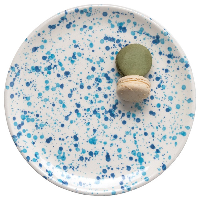 Sconset Mixed Blue Spongeware Stoneware Dinnerware, Salad Pates Set/4