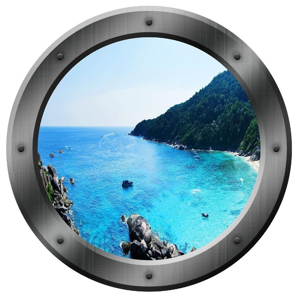 3D Porthole Window Bahamas Island Paradise Sea Sticker Wall Vinyl GA25-514 