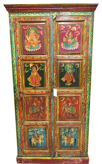 Storage Cabinet Armoire Indian Reverse Painted Home Furniture $1,075.00
