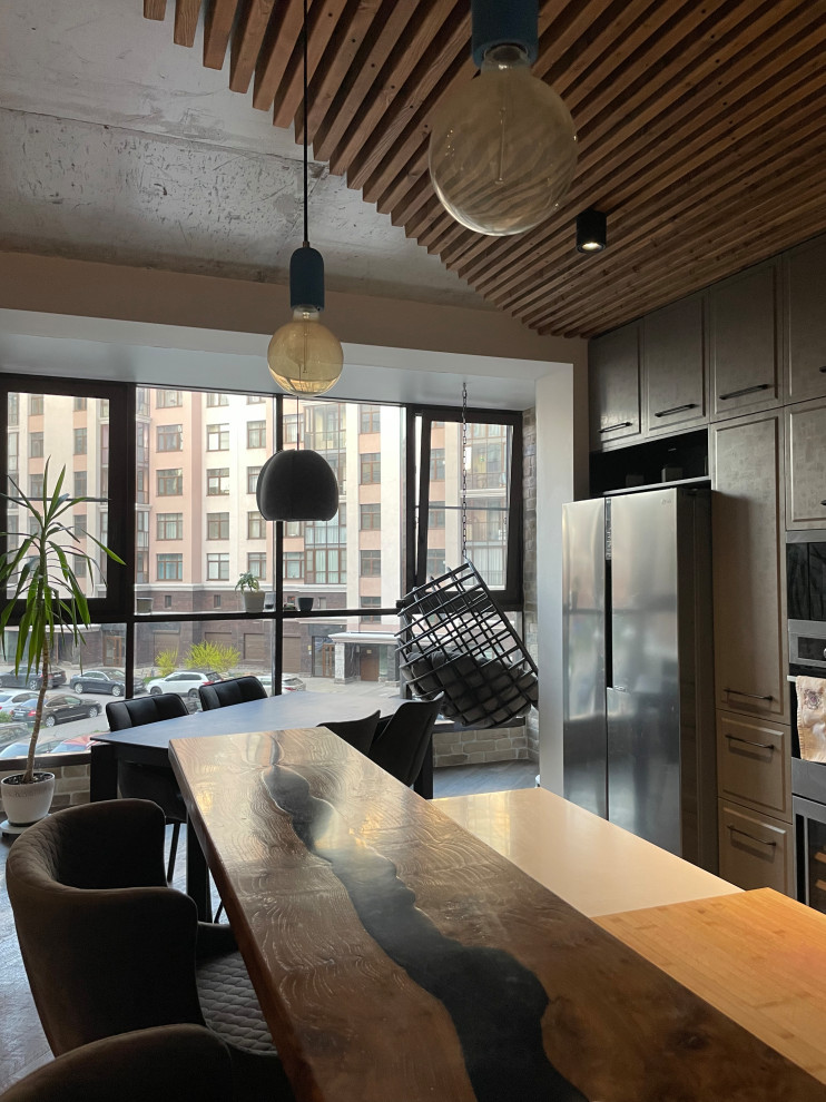 Кухня с барной стойкой в стиле Лофт