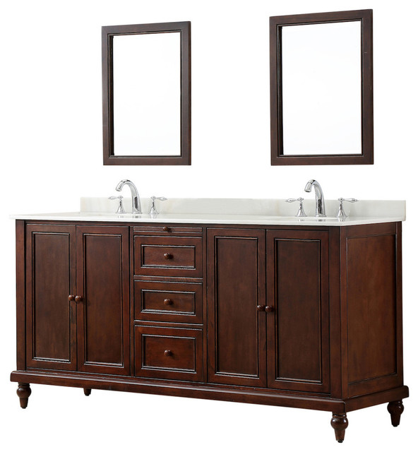 1st Avenue Marchwood Cottage Dark Brown Double Vanity 70 View Marchwood Cottage Dark Brown Double Vanity White Marble With Mirror Traditional Bathroom