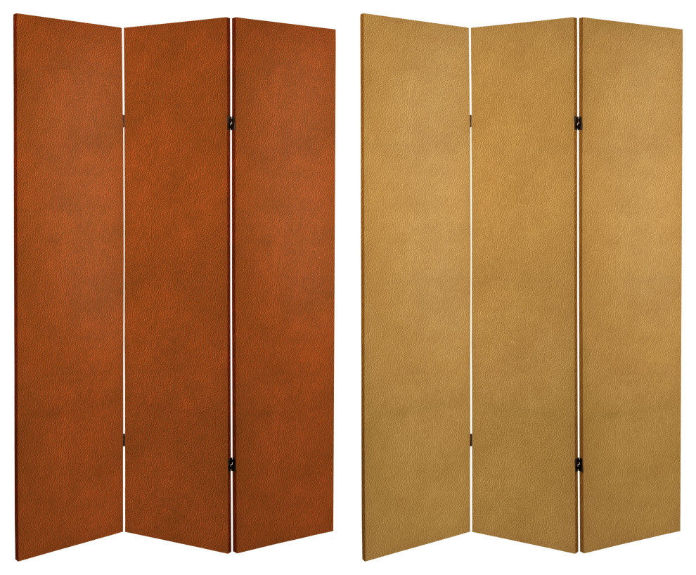 6' Tall Double Sided Leather Pattern Print Canvas Room Divider