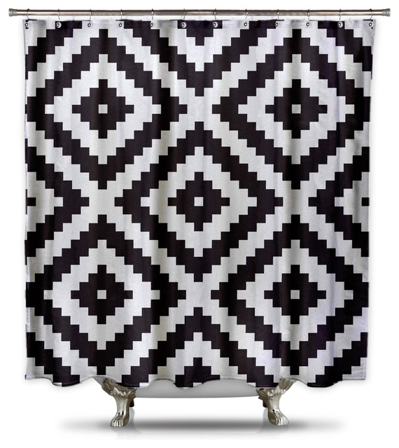 Shower Curtain With Diamond Pixel Design Black White Shower Curtain With Diamond Pixel Design Black White