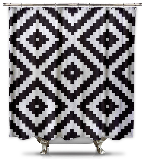 Shower Curtain With Diamond Pixel Design, Black, White