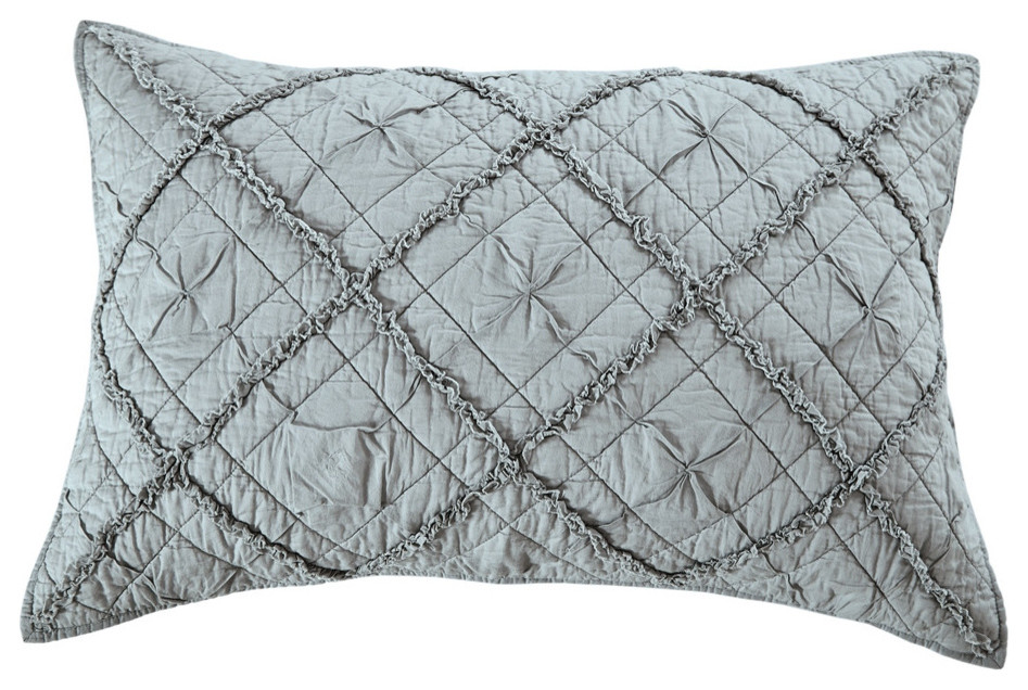 Diamond Applique Luxury Pure Voile Quilted Pillow Sham, Standard