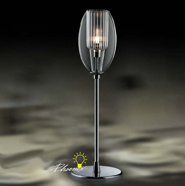 Modern Clear Glass Halogen Table Lamp in Chrome Finish