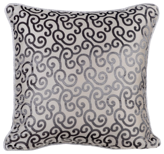 Gray Decorative Pillow Covers 12"x12" Velvet, Paloma Gray Scrolls