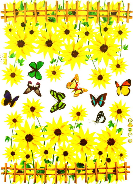 Colorful Butterfly and Blooming Flowers - Wall Decals Stickers Appliques Home Dc