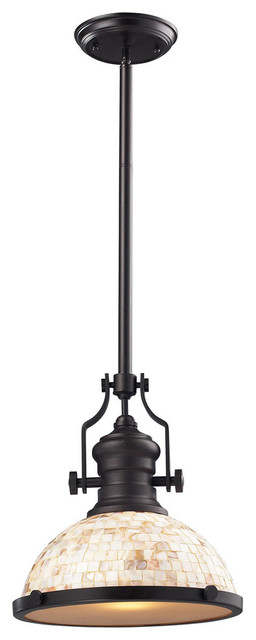 Chadwick 1-Light Pendant Oiled Bronze and Cappa Shell - Beach Style ...