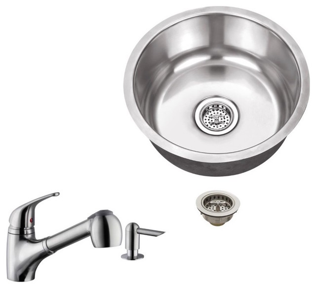18 Gauge Single Bowl Round Bar Sink Low Profile Pull Out Kitchen