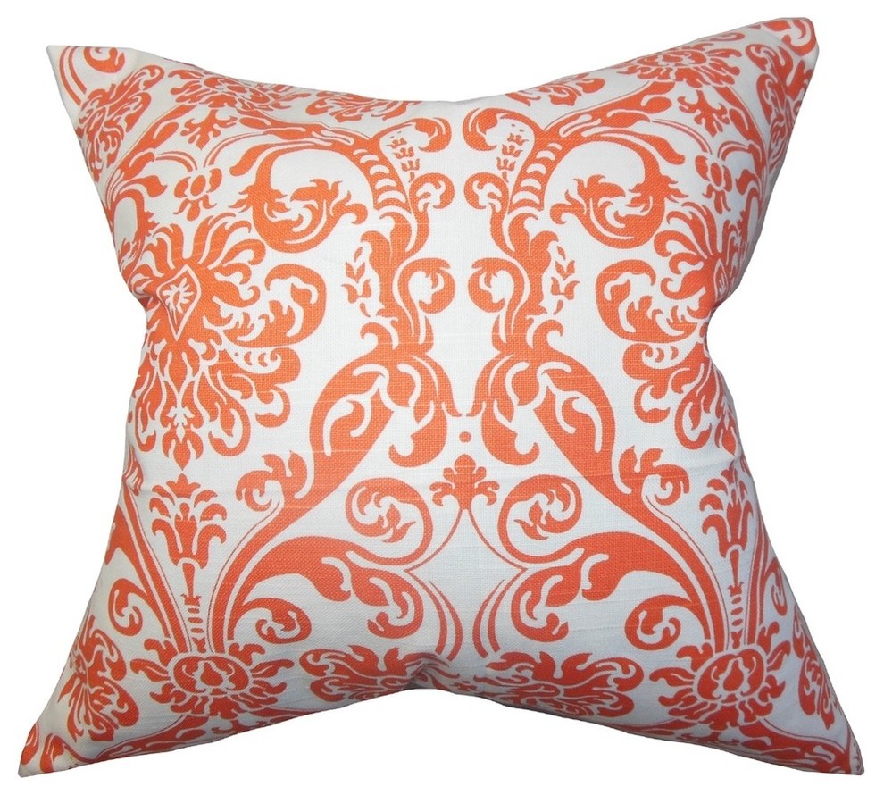 Saskia Damask Pillow Orange 18"x18"