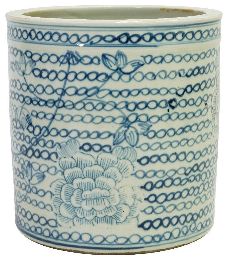 Blue and White Porcelain Chain Lotus Motif Flower Pot 9"
