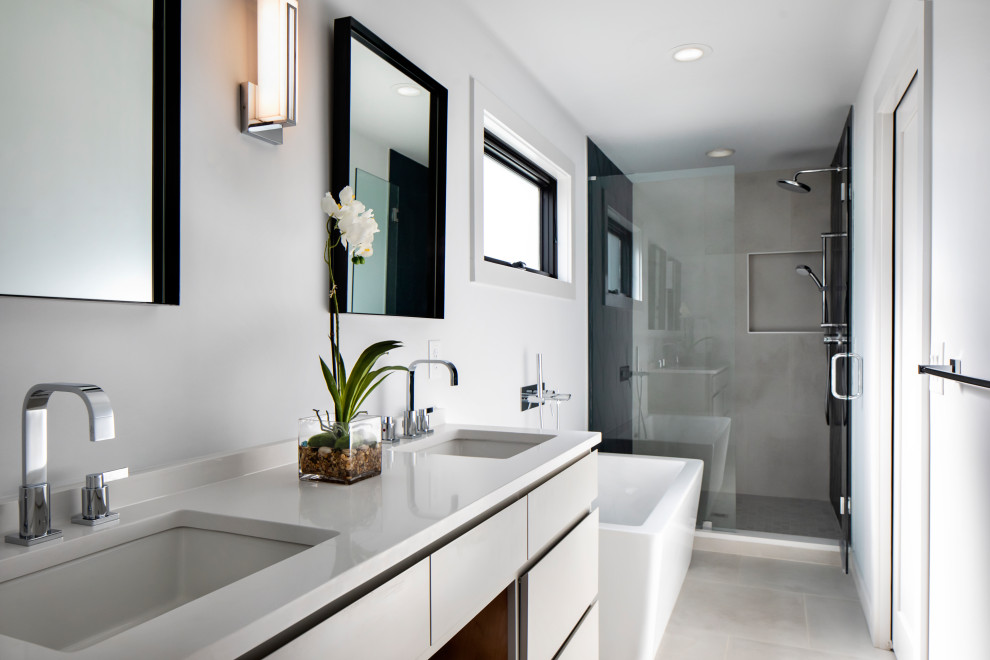 Inspiration for a small modern three-story bathroom remodel in Atlanta