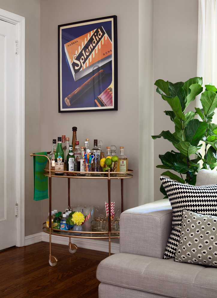 Small transitional dark wood floor bar cart photo in San Francisco