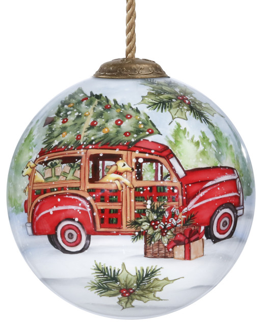 Home For Christmas Hand Painted Mouth Blown Glass Ornament