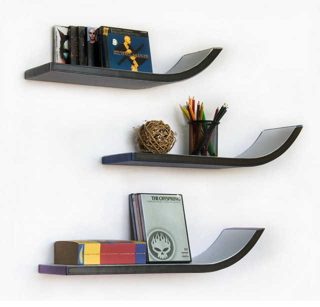 WeeK Four Stylish J Type Leather Wall Shelf / Floating Shelf (Set of 3)