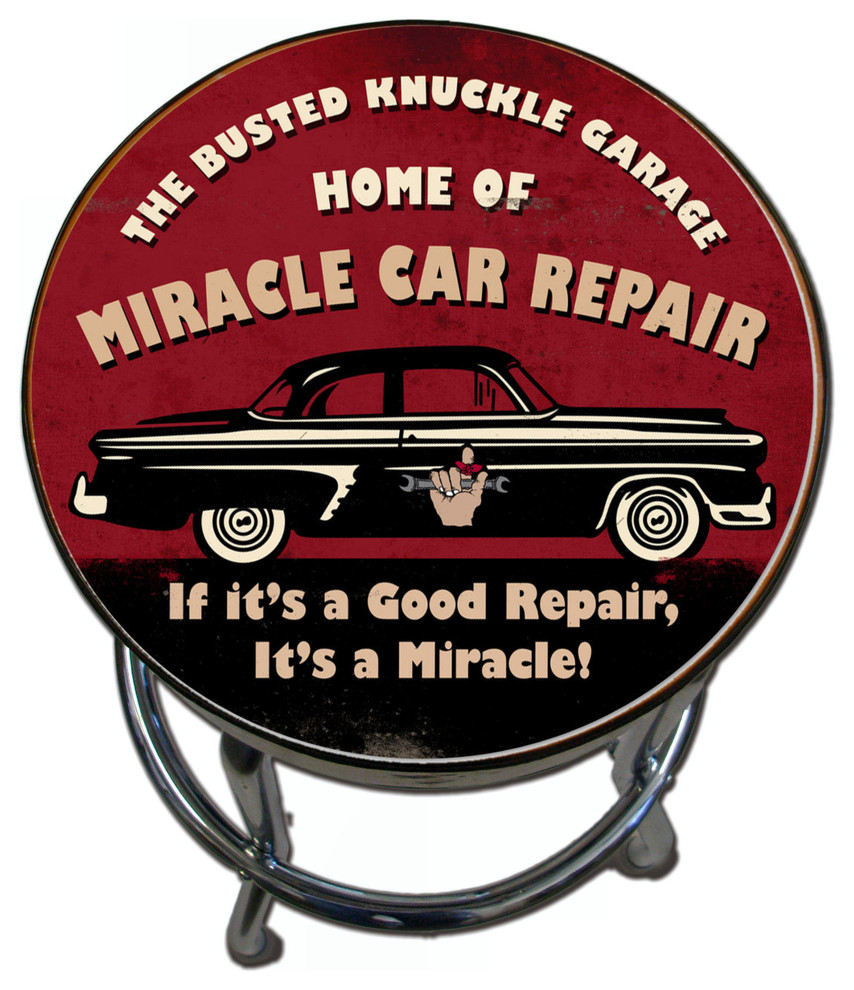 Busted Knuckle Garage Stool, Car Repair Graphic Industrial Bar