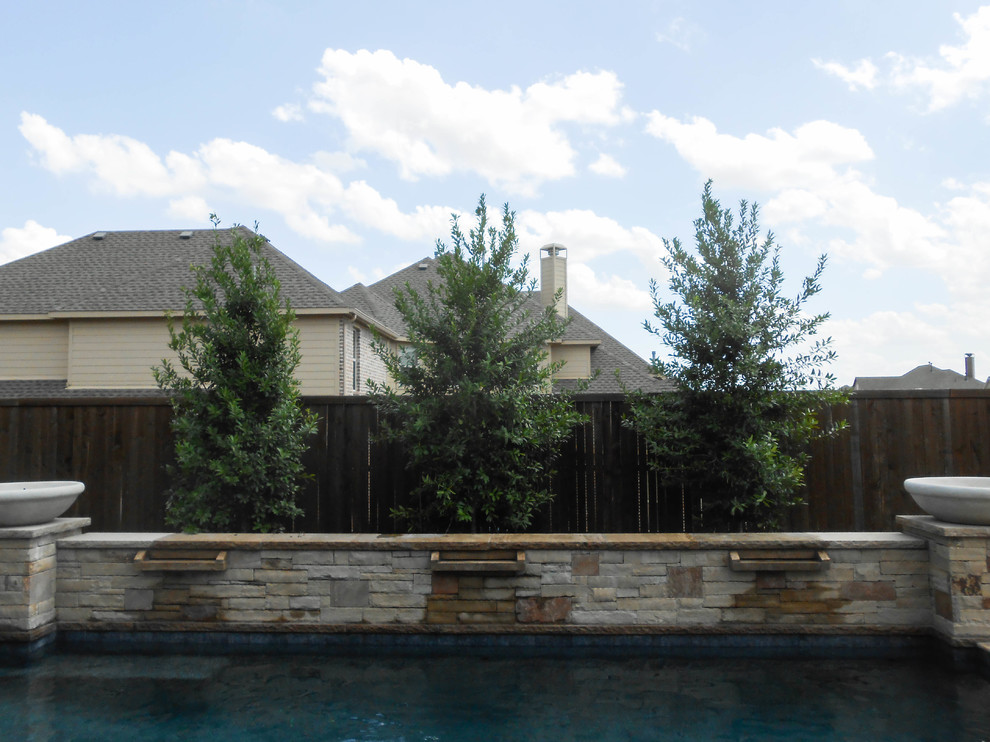 Photo of a small traditional backyard full sun xeriscape in Dallas with concrete pavers.