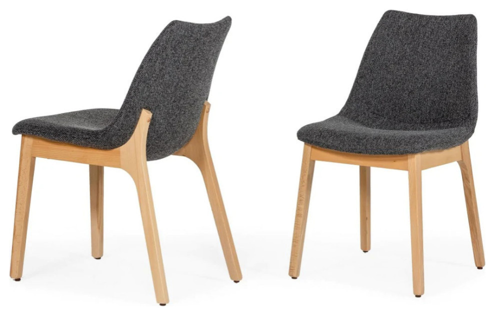 Maloy Modern Dark Gray Fabric Dining Chair, Set of 2 Midcentury