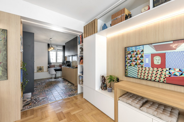 Patchwork contemporary-vardagsrum