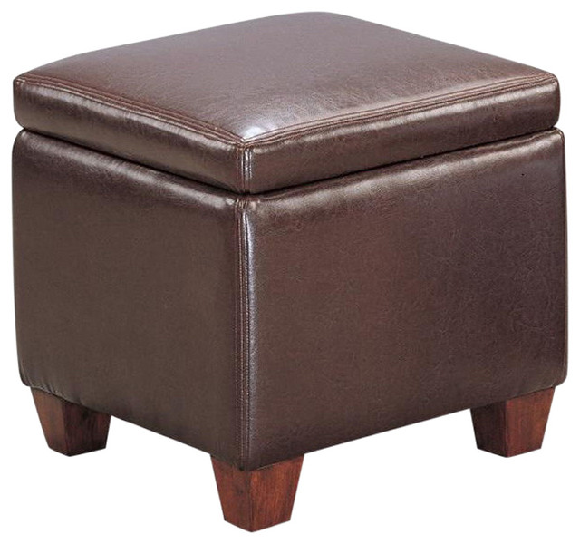 Coaster Casual Faux Leather Storage Cube Ottoman, Black Contemporary Footstools And Ottomans
