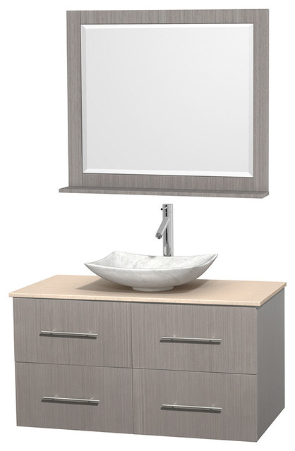 42 in. Single Bathroom Vanity in Gray Oak, Ivory Marble Countertop, Arista White