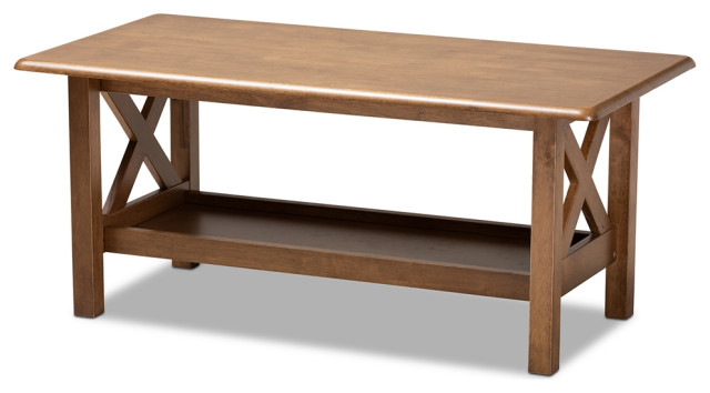 Traditional Transitional Walnut Brown Finished Rectangular Wood Coffee ...