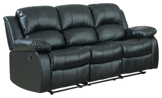 Recliner 3 Seater Sofa Black Over Stuffed Bonded Leather Chair Recliner 3 Seater Sofa Black Over Stuffed Bonded Leather Chair