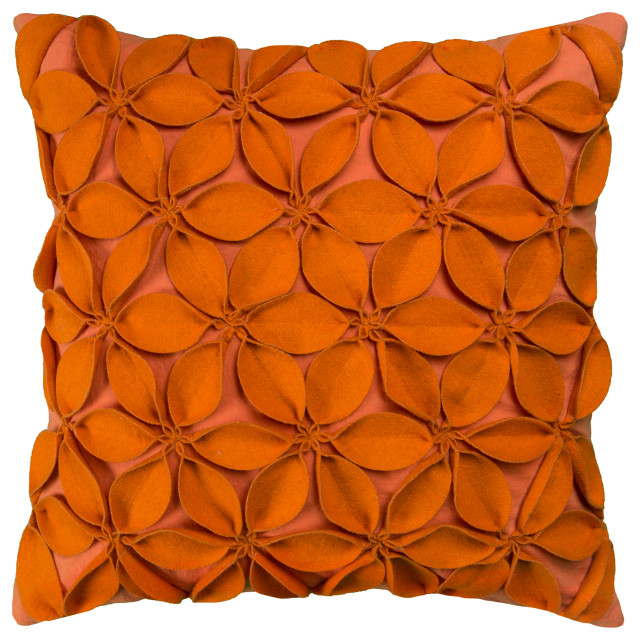 Rizzy Home Transitional Down Filled Pillow With Orange Finish