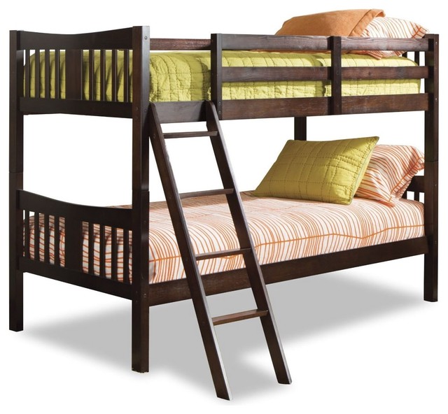 Twin Over Twin Solid Wood Bunk Bed In Espresso Finish Transitional Bunk Beds By Hilton Furnitures Houzz