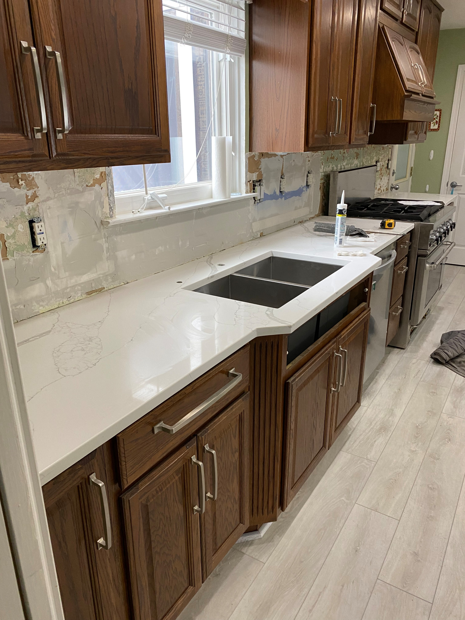 Waterford Quartz countertop and subway backsplash