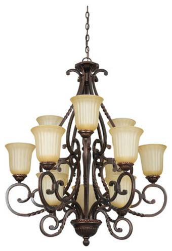 Graham Twelve-Light Mahogany Bronze Chandelier with Sandlewood Glass